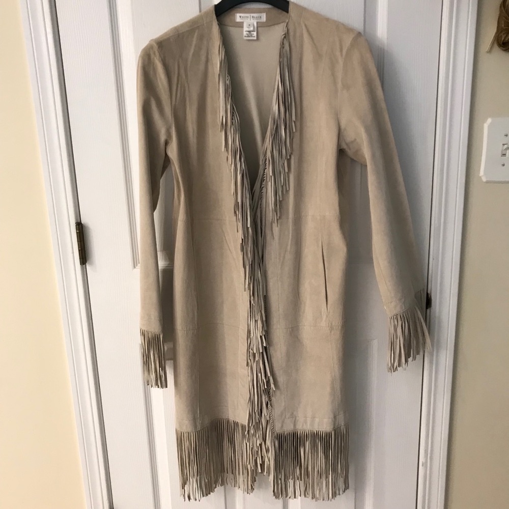 Like-new Tan Suede Fringe Trench-coat  length WHBM